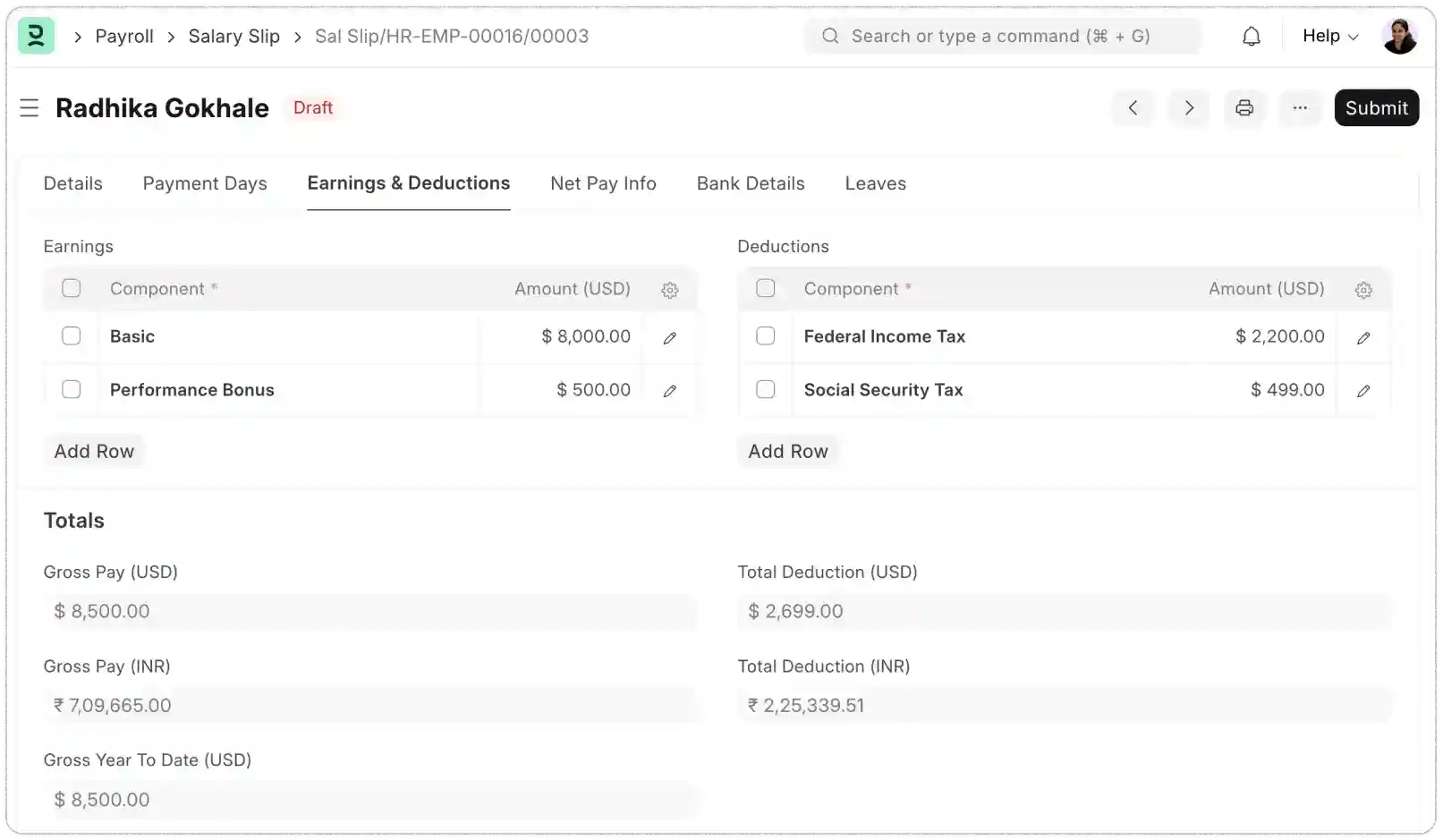 International payroll dashboard