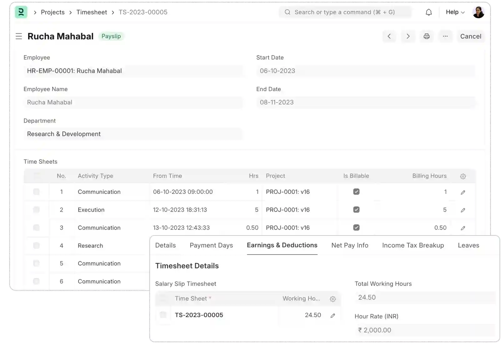 Timesheet-based compensation interface