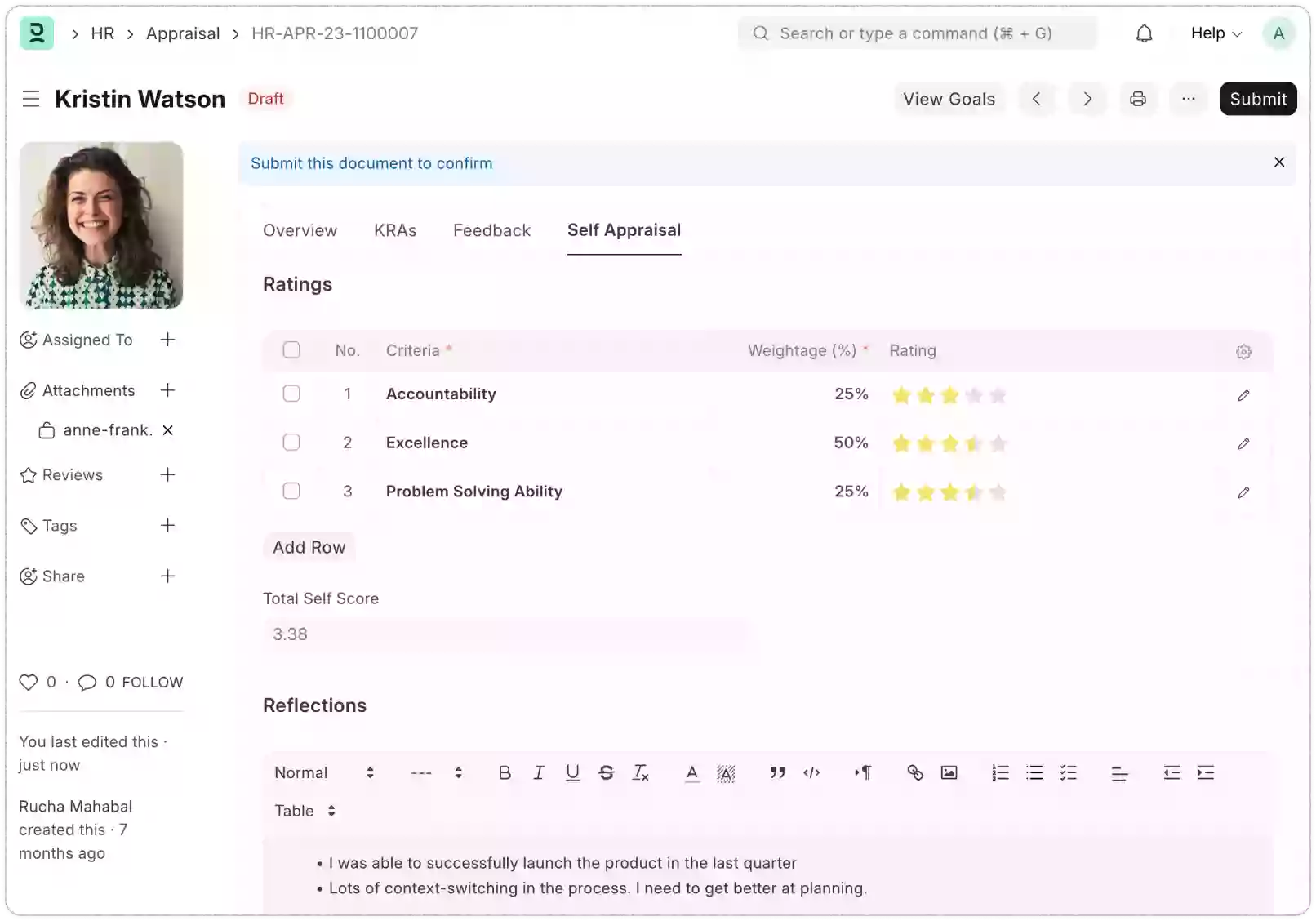 Self-Appraisal Interface