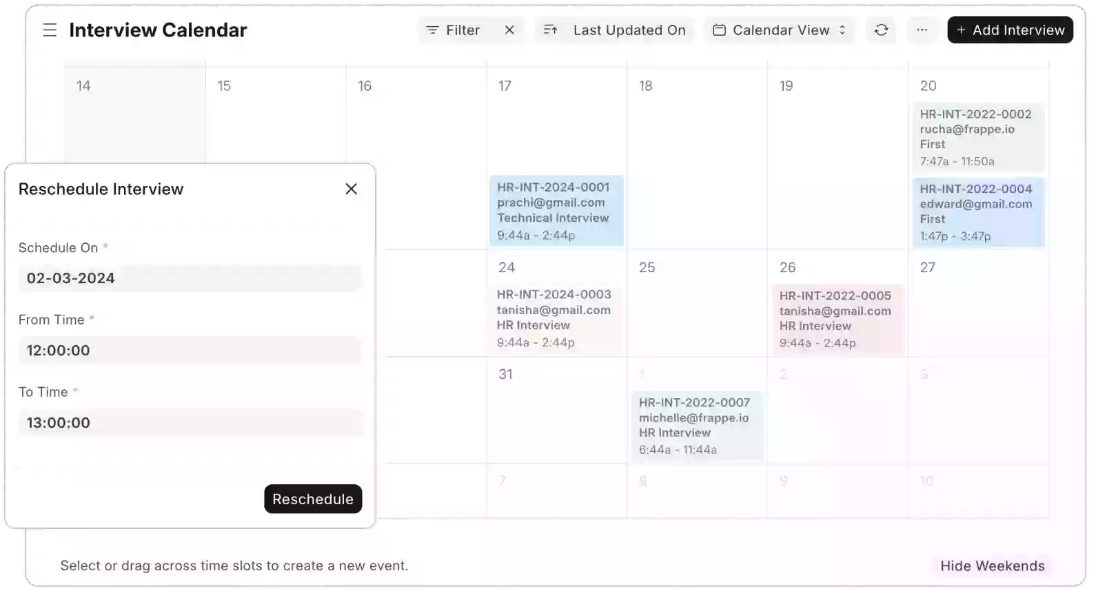 Interview Scheduling Interface