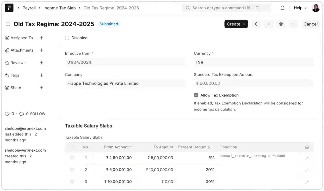 Tax bracket configuration interface