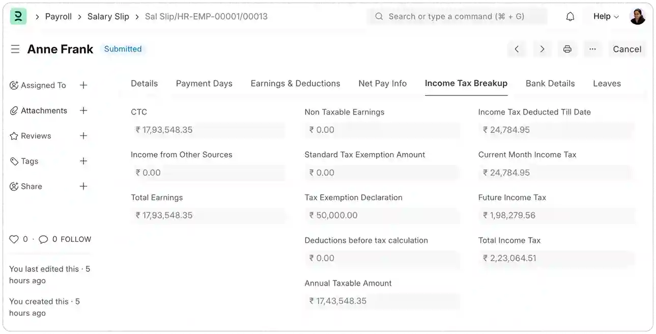 Tax breakdown in pay statements
